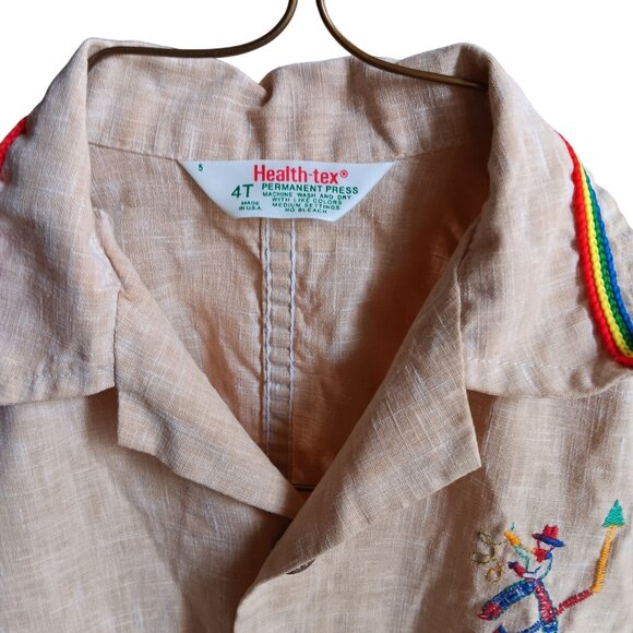 True Vintage 70's Health-Tex 4T Boys Beige Romper Embroidered Cowboy Play shorts - Picture 2 of 7
